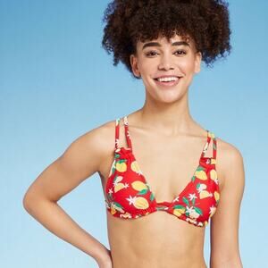 Wild Fable Red Allover Lemon Print Ruffle Triangle Bikini Top Size XS
